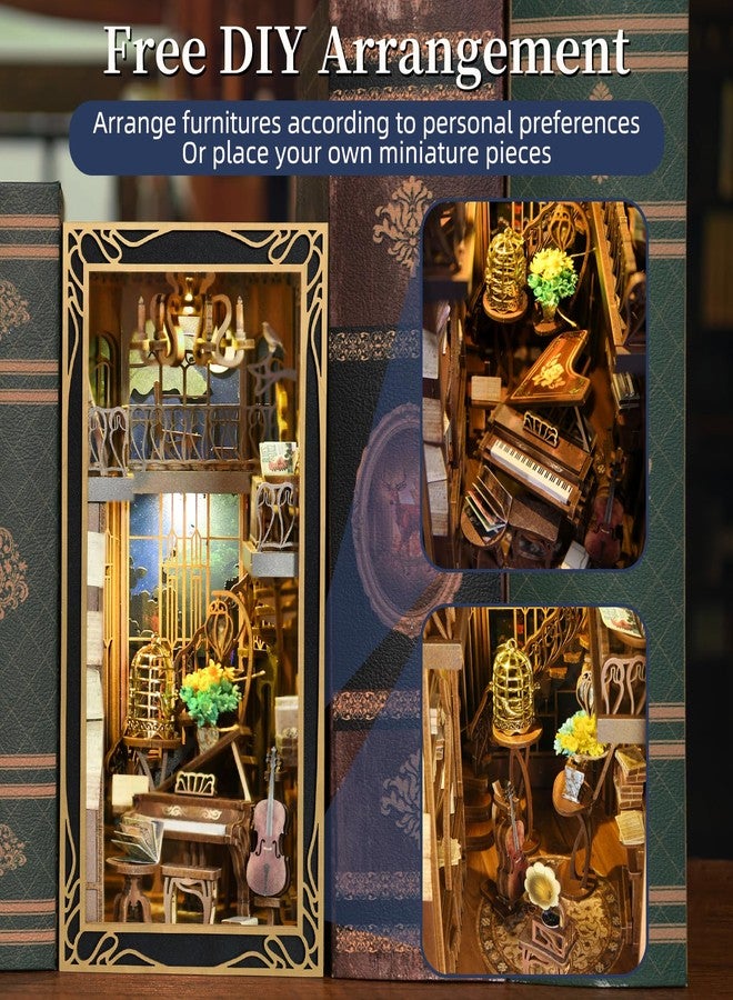 CCCDF Book Nook Kit, DIY Miniature Dollhouse Booknook Kit, 3D Wooden Puzzle Bookend Bookshelf Insert Decor with LED Light for Teens and Adults (Pianist with Nightingale) - Image 4