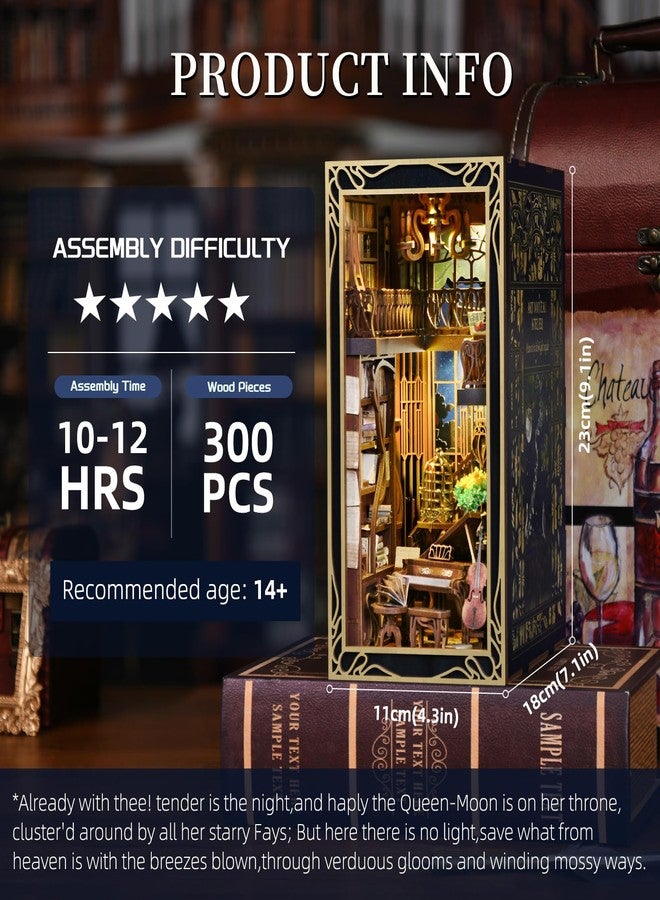 CCCDF Book Nook Kit, DIY Miniature Dollhouse Booknook Kit, 3D Wooden Puzzle Bookend Bookshelf Insert Decor with LED Light for Teens and Adults (Pianist with Nightingale) - Image 2
