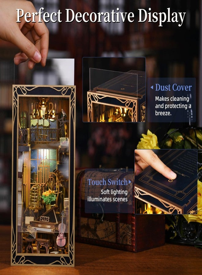 CCCDF Book Nook Kit, DIY Miniature Dollhouse Booknook Kit, 3D Wooden Puzzle Bookend Bookshelf Insert Decor with LED Light for Teens and Adults (Pianist with Nightingale) - Image 3