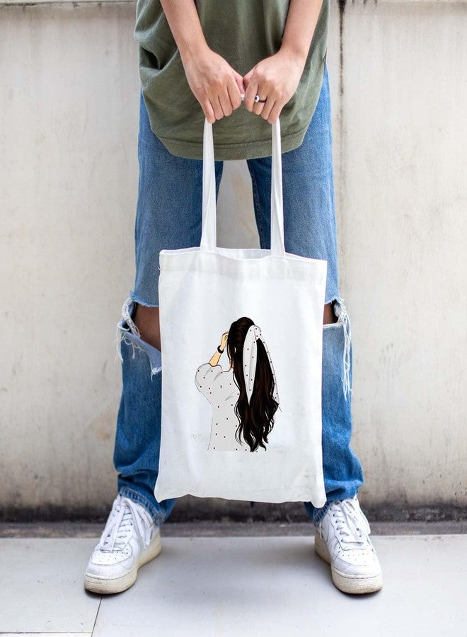Clapcart Reusable Zipper Tote Bag for Women/Girls | Multipurpose 100% Organic Cotton Printed Tote Bags | Shopping/Grocery Bags | Sturdy Canvas Bag with 12kgs Capacity (Stylish Cartoon Girl Print) - Image 2