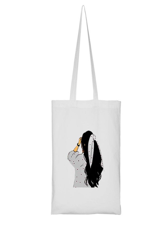 Clapcart Reusable Zipper Tote Bag for Women/Girls | Multipurpose 100% Organic Cotton Printed Tote Bags | Shopping/Grocery Bags | Sturdy Canvas Bag with 12kgs Capacity (Stylish Cartoon Girl Print) - Image 1