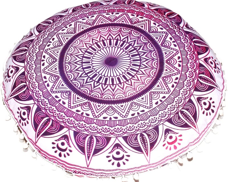 CRAFT KALA غطاء وسادة أرضية ماندالا بوهو وردي مع رمز تريشول من CRAFT KALA، مقاس 22 × 22 × 2 بوصة، حشوة قطن، مستدير، بوهو شيك، للاستخدام الداخلي - Image 5