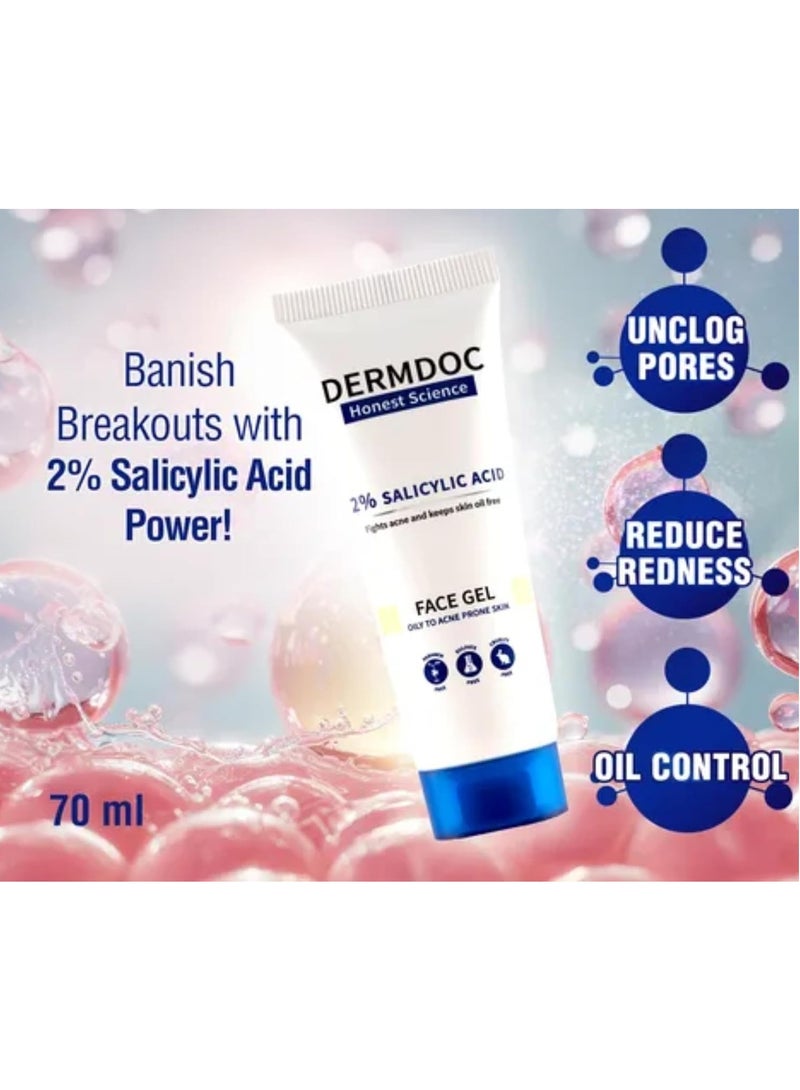 DermDoc Honest Science | 2% Salicylic Acid | Face Gel | Fight Acne And Keep Skin Oil Free | Oily To Acne Prone Skin | 70g - Image 2