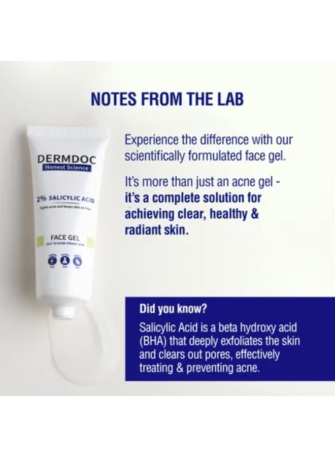 DermDoc Honest Science | 2% Salicylic Acid | Face Gel | Fight Acne And Keep Skin Oil Free | Oily To Acne Prone Skin | 70g - Image 3