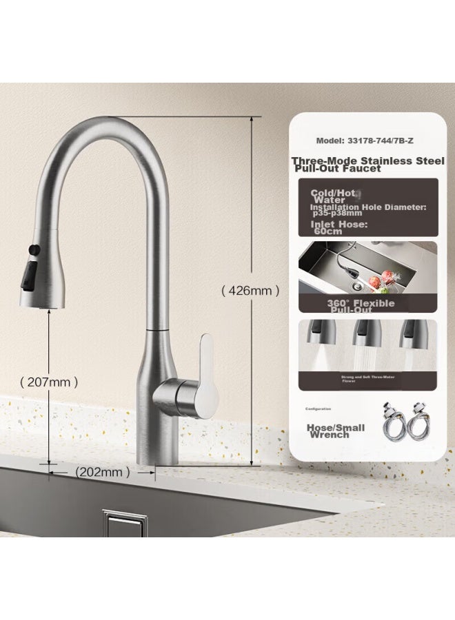 Jomoo Kitchen Faucet, Hot And Cold Three-function Pull-out, 304 Stainless Steel Sink, Vegetable Washing Basin Pull-out Faucet, 33178 - Image 1