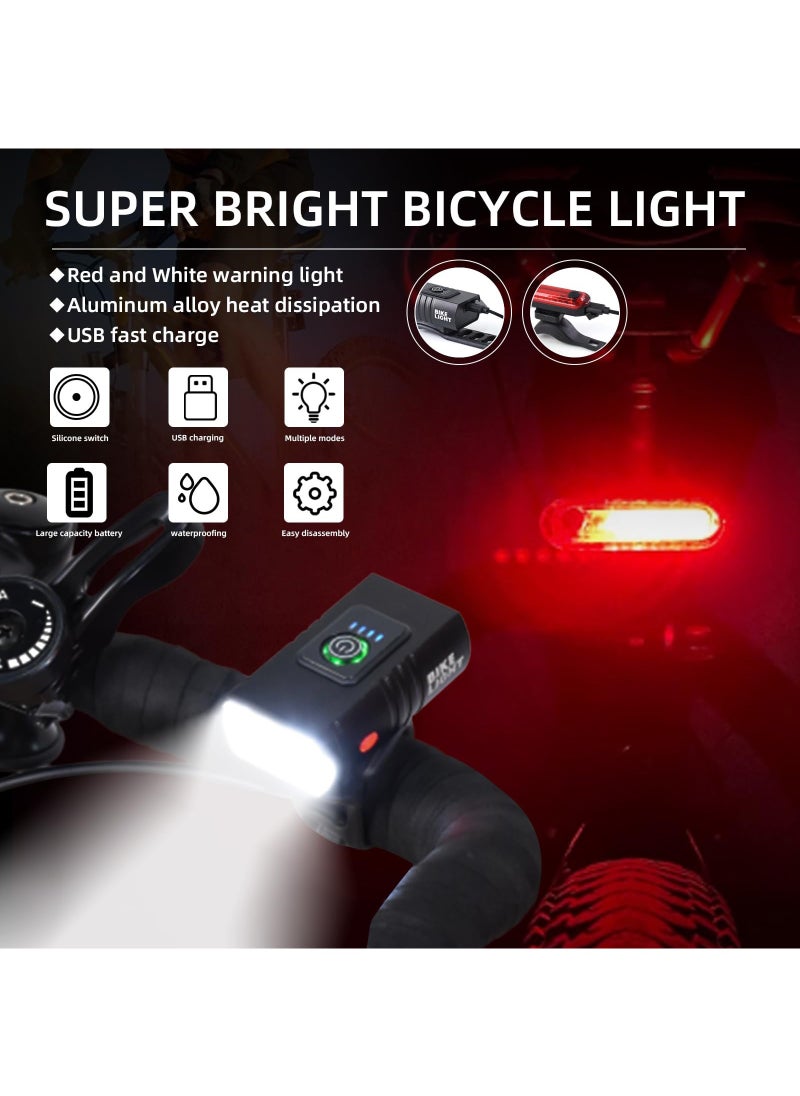 Generic - Rechargeable bicycle light set, front and tail lights, 6 lighting modes, waterproof and safe front and rear lights for bicycles, suitable for roads, mountains, and night rides - Image 1