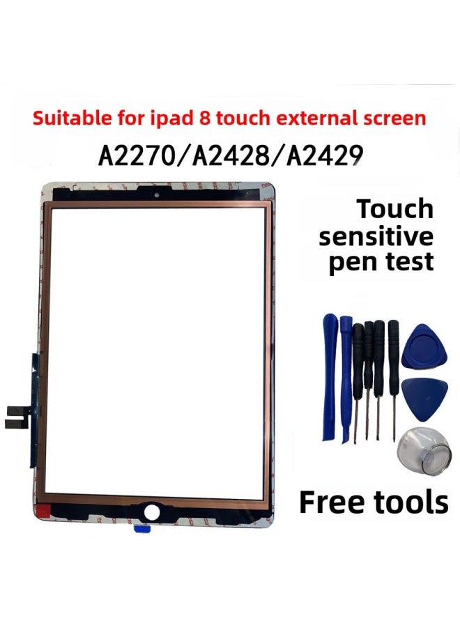 Generic - Suitable For IPad7/8/9 Touch Screen A2197 External Screen 10.2 Inch Stylus A2602 Touch Screen A2270-Color:iPad 8 (A2270) Original Pressure Touch Screen Four Side Glue Black (Over Stylus) - Image 1