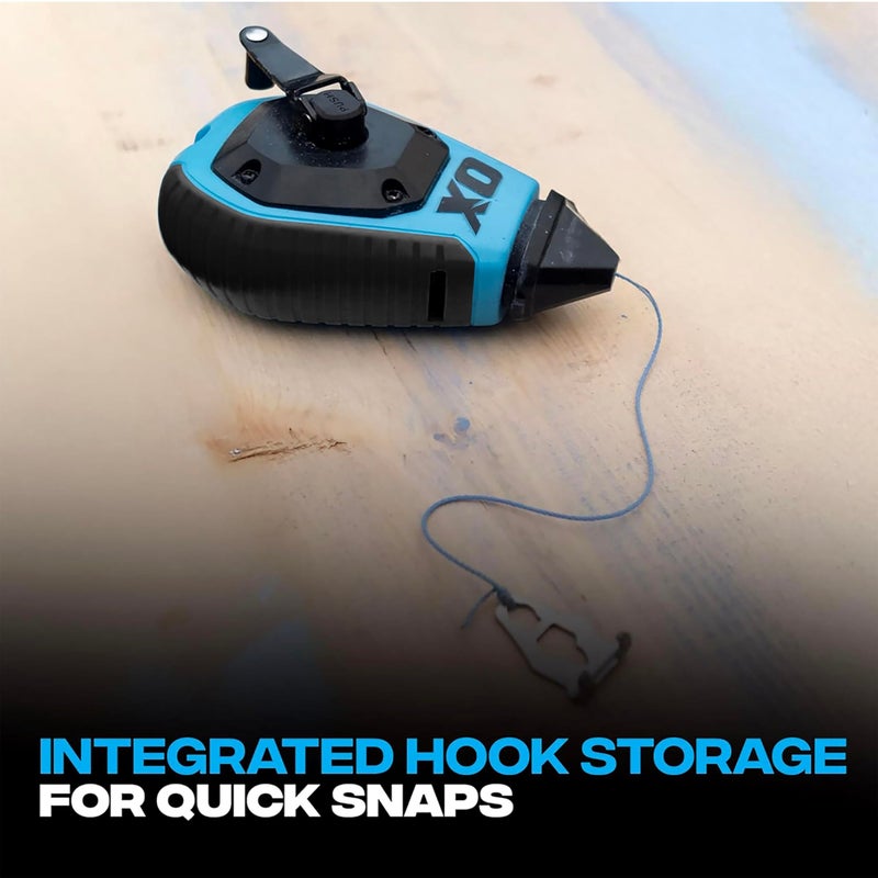 OX Pro 100ft Chalk Line ABS Plastic with Rubber Grip with Chalk Powder 4oz - 6:1 Gear Ratio with Cotton Nylon Standard Bold Line Pointed Tip Chalk Line Tool Chaclain Para Construccin - Image 5