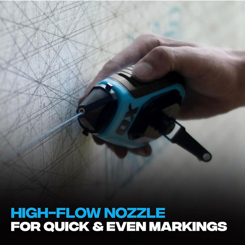 OX Pro 100ft Chalk Line ABS Plastic with Rubber Grip with Chalk Powder 4oz - 6:1 Gear Ratio with Cotton Nylon Standard Bold Line Pointed Tip Chalk Line Tool Chaclain Para Construccin - Image 3