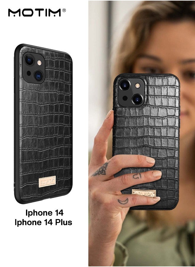 Motim Leather Case for iPhone 14/14 Plus, Pattern Textured Design Shockproof Protective Premium Leather Phone Case, Slim Thin Full Body Cover  - Image 2