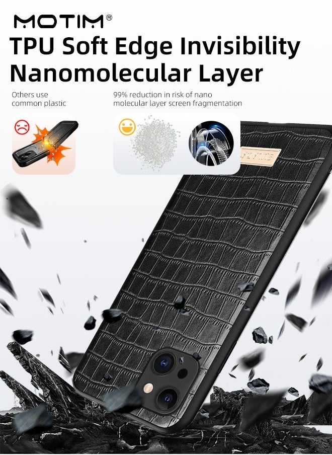 Motim Leather Case for iPhone 14/14 Plus, Pattern Textured Design Shockproof Protective Premium Leather Phone Case, Slim Thin Full Body Cover  - Image 3