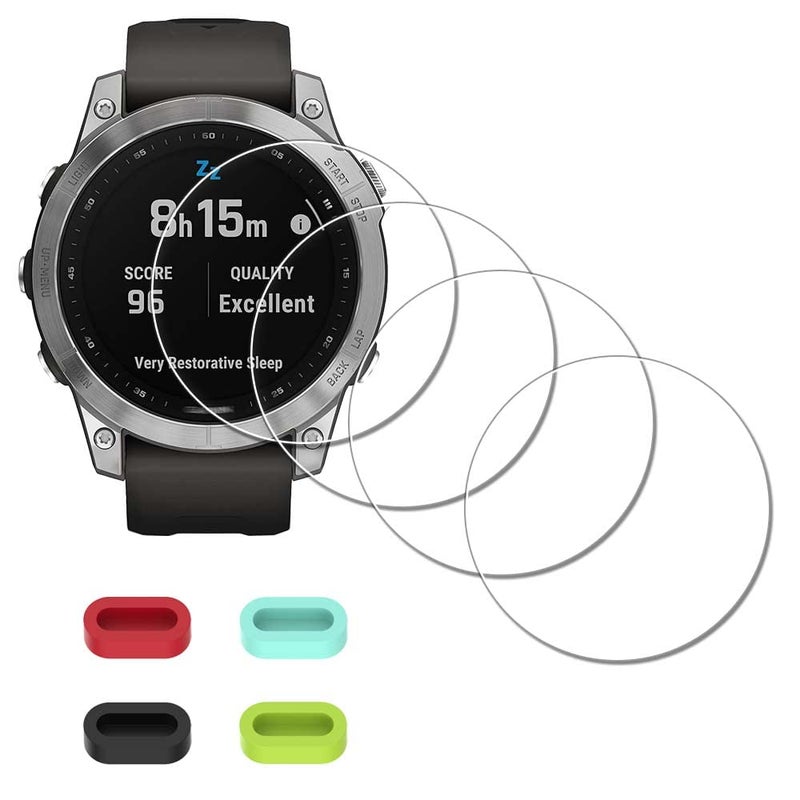 iDaPro Screen Protector for Garmin Fenix 7(Solar/Sapphire Solar)ã€4Pcsã€‘+ Silicone Anti-dust Plugsã€4Pcsã€‘,9H Tempered Glass Anti-Scratch Bubble-Free Easy installation - Image 1