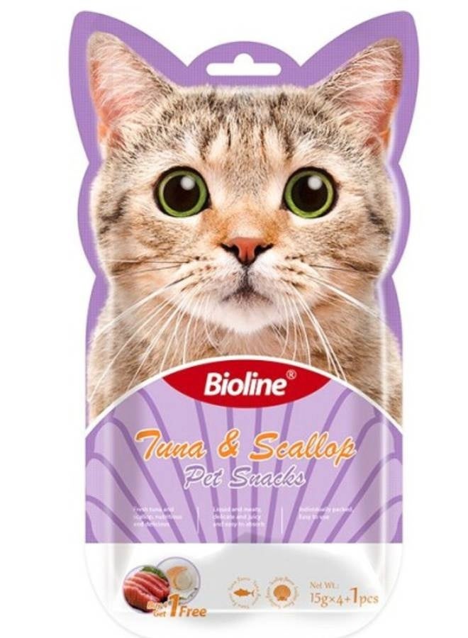 Bioline علاجات القطط من بيولين التونة والمحار 5x15غ