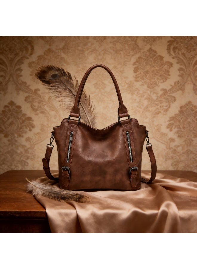 زيريفام حقائب يد وحقائب كتف أنيقة للنساء، حقيبة كتف كبيرة، حقائب هوبو كبيرة للنساء، حقيبة كتف من الجلد النباتي، حقيبة كتف أنيقة مناسبة للرحلات (بني قهوة) - Image 1