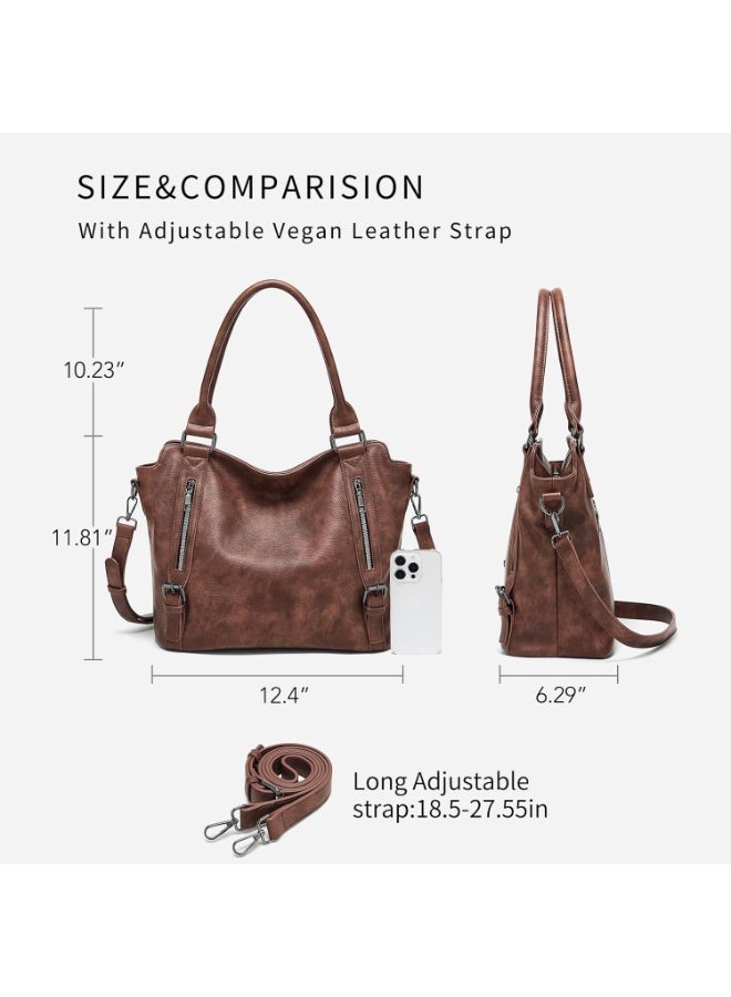 زيريفام حقائب يد وحقائب كتف أنيقة للنساء، حقيبة كتف كبيرة، حقائب هوبو كبيرة للنساء، حقيبة كتف من الجلد النباتي، حقيبة كتف أنيقة مناسبة للرحلات (بني قهوة) - Image 3