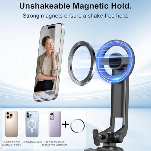 DMYWB Magnetic Auto Face Tracking Tripod for iPhone that Follows Your Movement 71 Portable Selfie Stick Tripod with Remote 360 Rotation Magnetic Phone Tripod Stand for Vlogging Travel Video Recording - Image 3