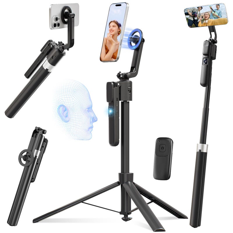 DMYWB Magnetic Auto Face Tracking Tripod for iPhone that Follows Your Movement 71 Portable Selfie Stick Tripod with Remote 360 Rotation Magnetic Phone Tripod Stand for Vlogging Travel Video Recording - Image 2