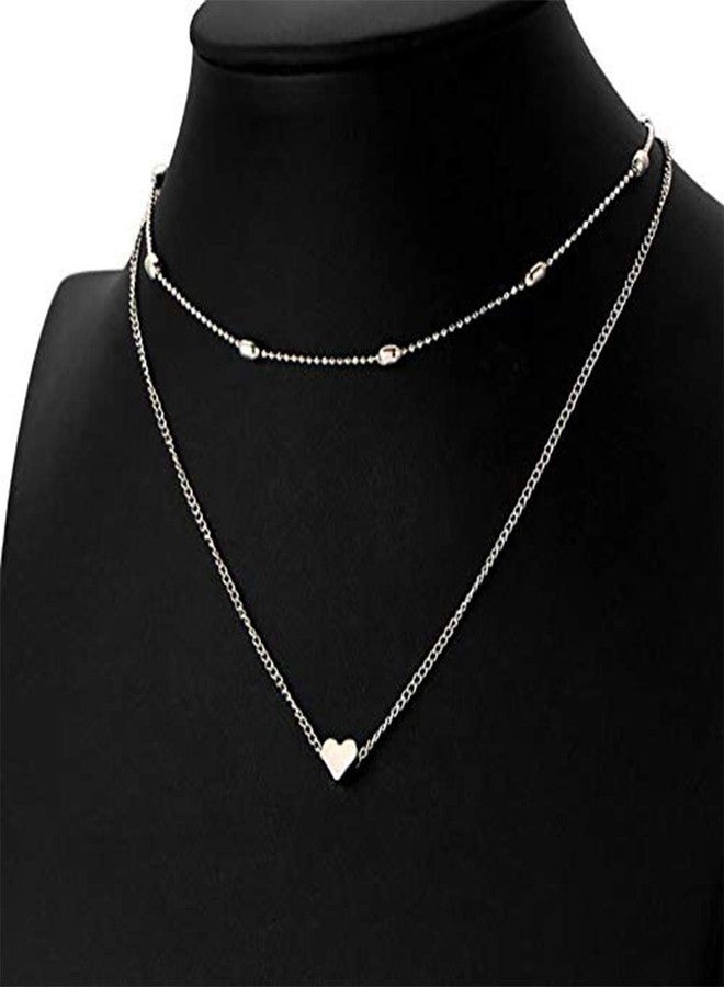 Aimimier Bohemia Layered Choker Necklace Heart Necklace Disc Choker Heart Disc Pendant Necklace Multilayer Station Chain for Women(Silver) - Image 5