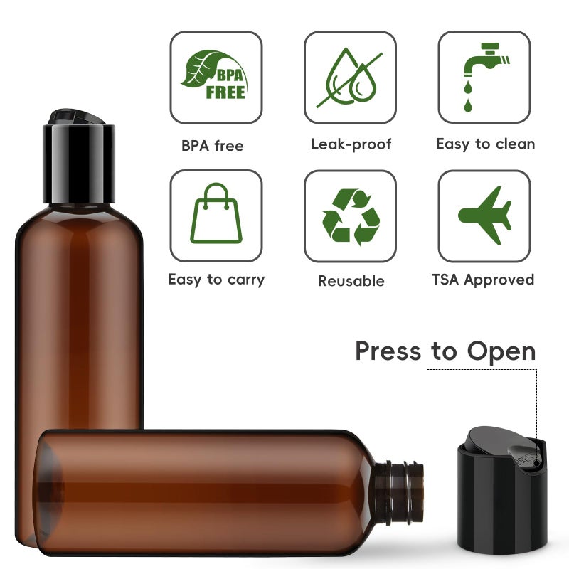 TUZAZO 10 Pack 3.4 oz Amber Plastic Travel Bottles for Toiletries TSA Approved Leakproof Travel Size Containers Empty Small Plastic Shampoo Lotion Bottles with Labels - Image 3