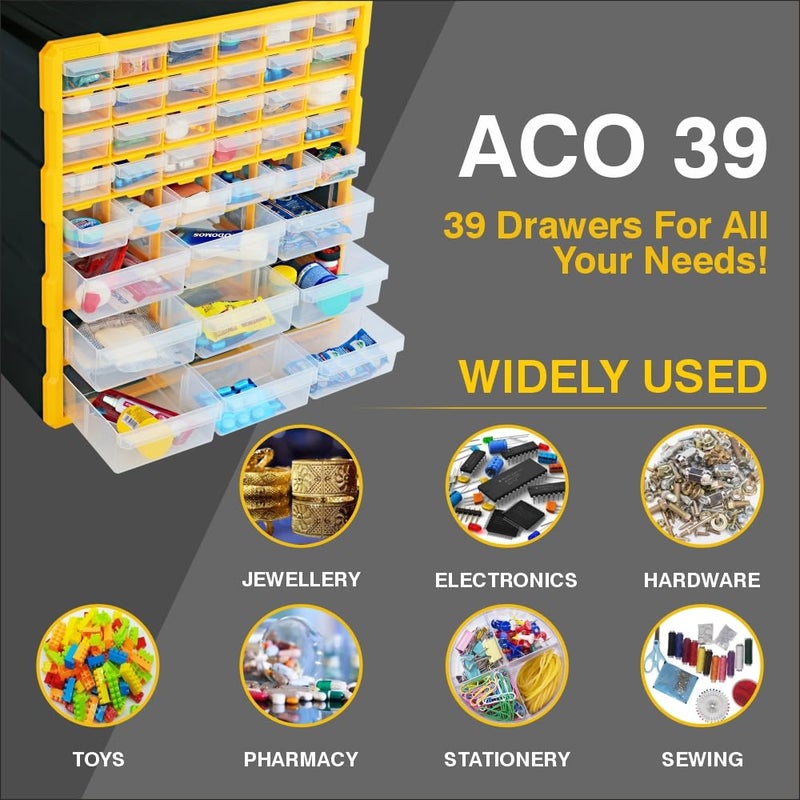 Alkon Aco39 Polypropylene Component Organiser With Drawers Small Parts StorageJewelleryPharmacyShopMedicineDiyClinicMultiple Drawers39 Drawers - Image 4