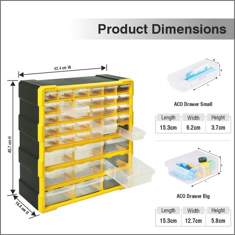 Alkon Aco39 Polypropylene Component Organiser With Drawers Small Parts StorageJewelleryPharmacyShopMedicineDiyClinicMultiple Drawers39 Drawers - Image 2
