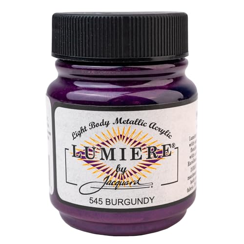 Jacquard Lumiere 2.25oz Fabric Paint Burgundy - Metallic Paint for Fabric, Leather, Canvas, Paper and Wood - Light-Bodied Metallic Acrylic Paint - Lightfast & Vibrant Metallic Acrylic Paints - Image 1