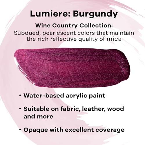 Jacquard Lumiere 2.25oz Fabric Paint Burgundy - Metallic Paint for Fabric, Leather, Canvas, Paper and Wood - Light-Bodied Metallic Acrylic Paint - Lightfast & Vibrant Metallic Acrylic Paints - Image 3