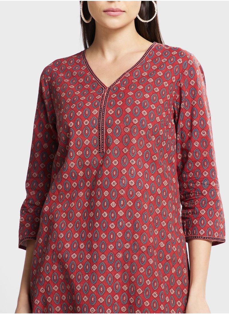 Fabindia - V-Neck Printed Kurti - Image 1