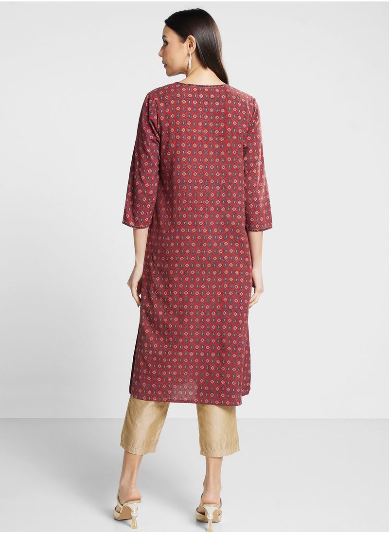 Fabindia - V-Neck Printed Kurti - Image 1