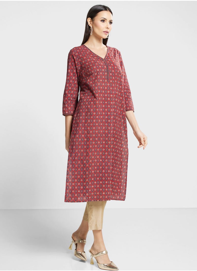 Fabindia - V-Neck Printed Kurti - Image 1