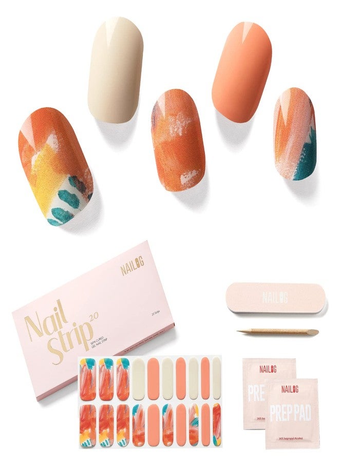 NAILOG Semi Cured Gel Nail Strips (20 Extra Long Stickers/Wraps) | Buy 2 Get 1 UV Lamp| Glossy & Long Lasting Soft Gel Finishing, Masterpiece - Image 1