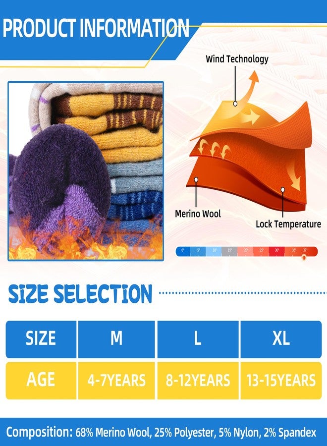 SEEYAN Kids Merino Wool Ski Socks Boys Girls Thermal Warm Boot Thick Winter 3 Pairs Cozy Socks For Skiing & Snowboarding, Purple/Blue/Brown, 4-7 Years - Image 4
