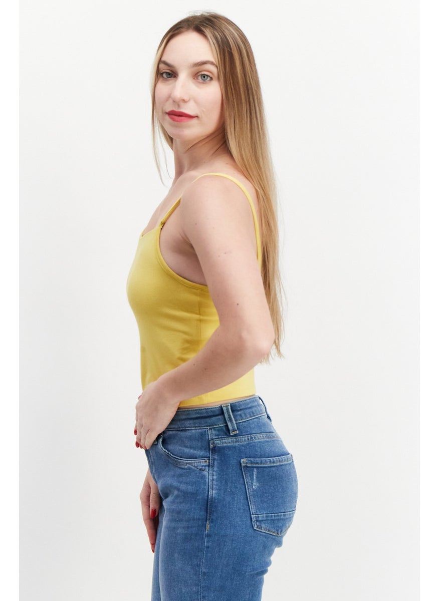 rvca Women Square Neck Sleeveless Plain Top, Yellow  - Image 3