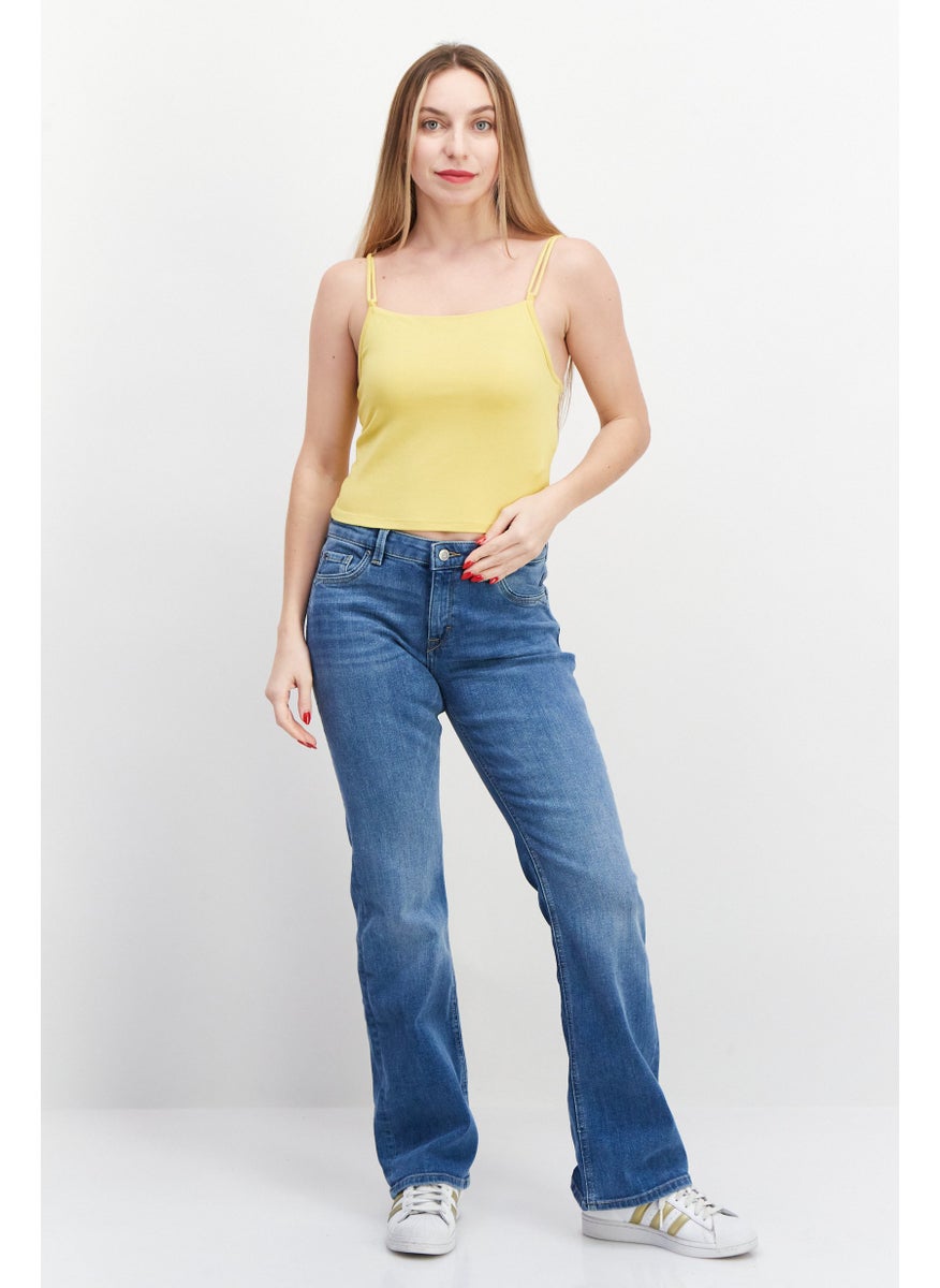 rvca Women Square Neck Sleeveless Plain Top, Yellow  - Image 4