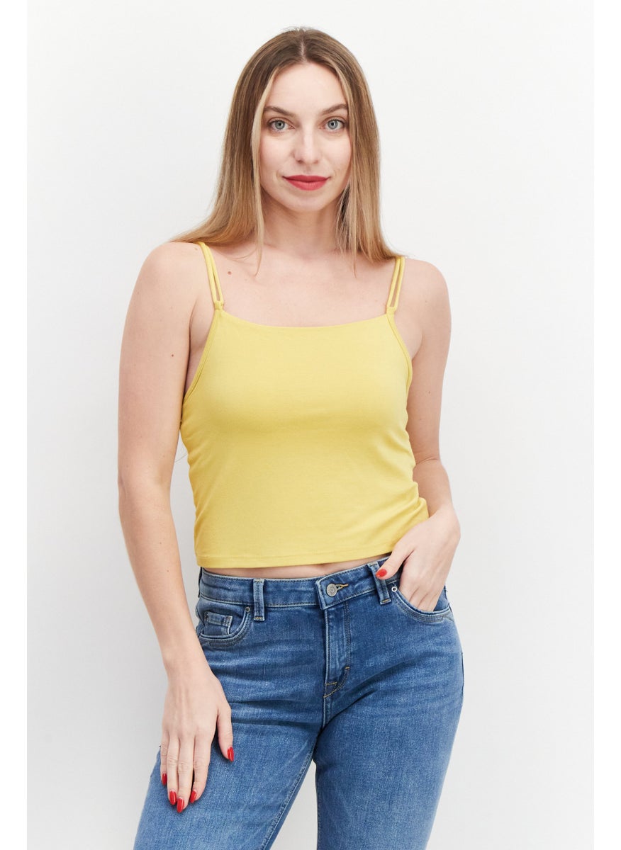 rvca Women Square Neck Sleeveless Plain Top, Yellow  - Image 1