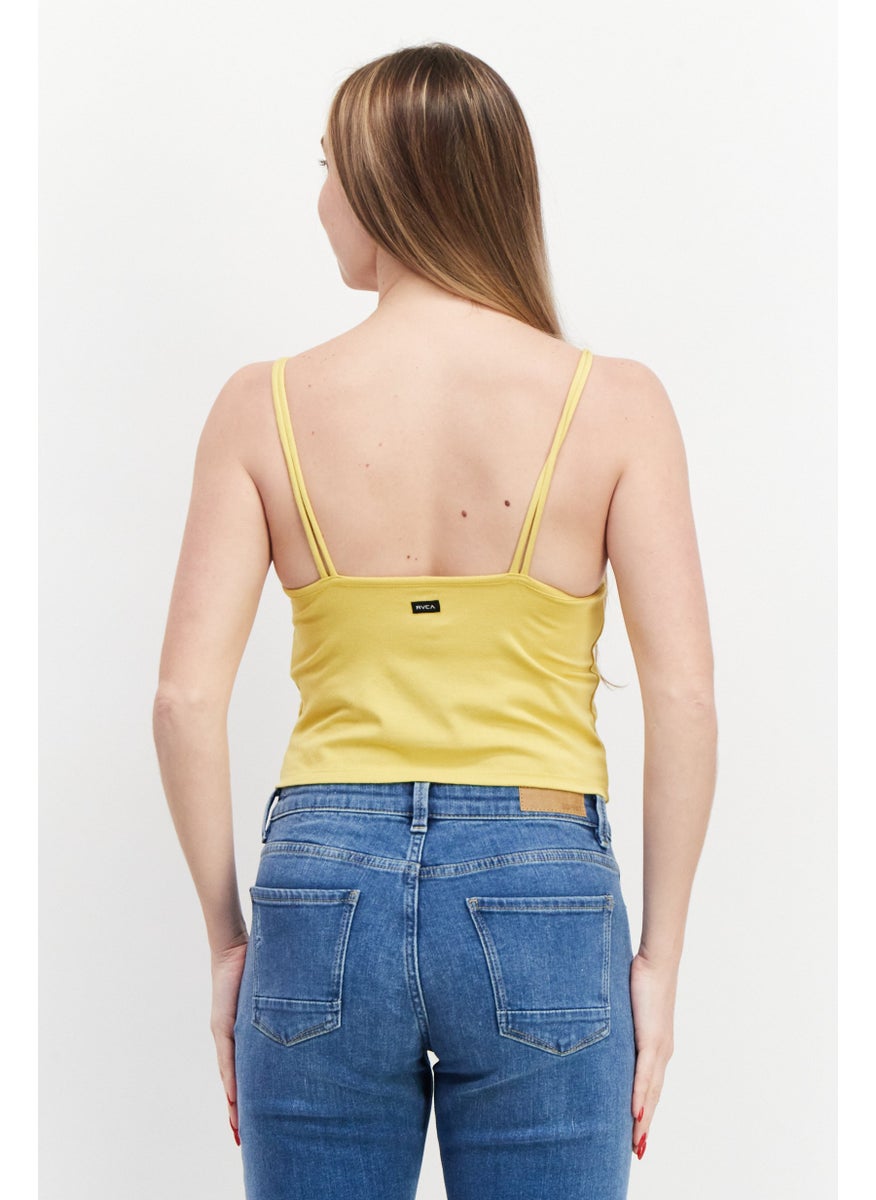 rvca Women Square Neck Sleeveless Plain Top, Yellow  - Image 2