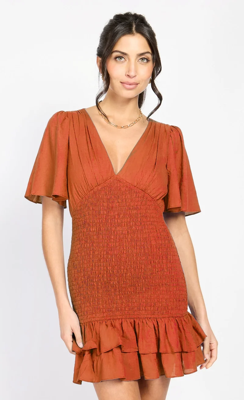 Little Mistress Orange Frill Mini Dress