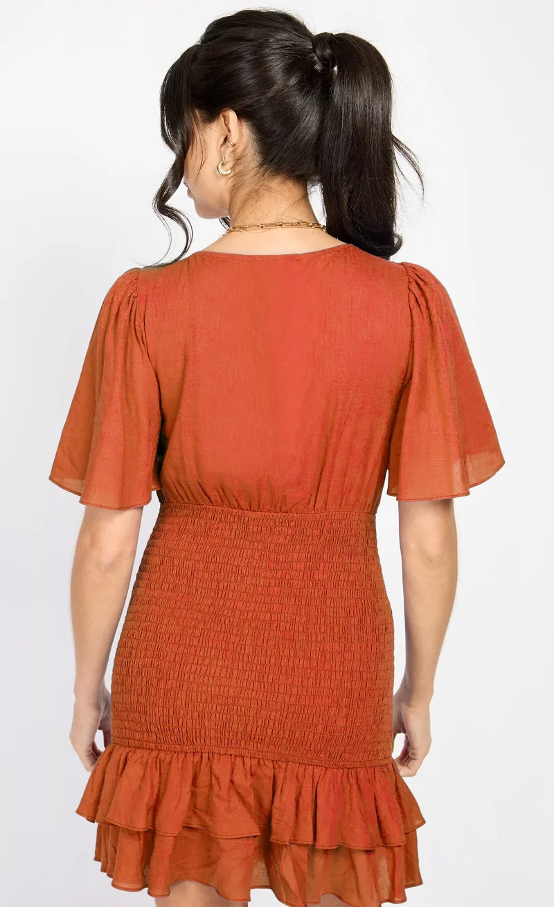 Little Mistress Orange Frill Mini Dress