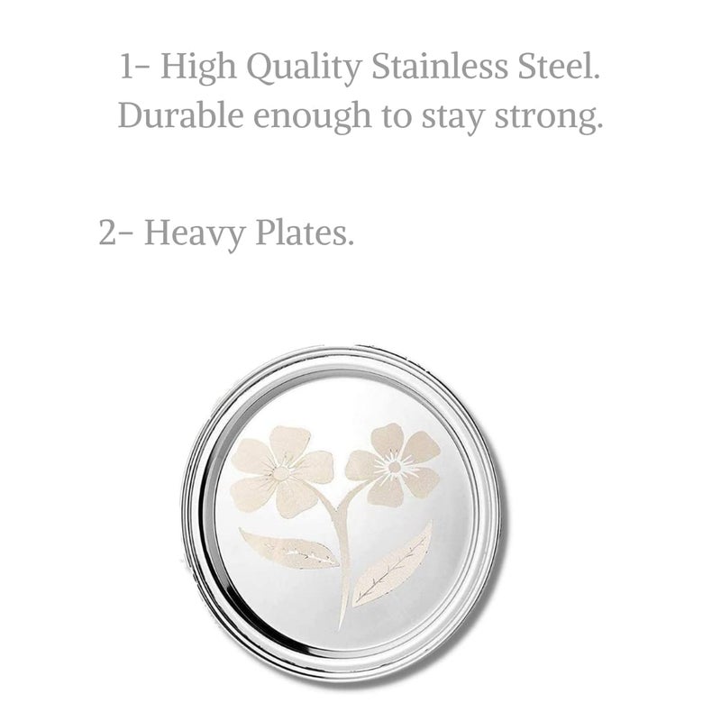 ZOVUTA Stainless Steel Flower Design Dinner PlateThali 27 cm Set of 4 Silver Ultra Heavy RoundGreat for Camping Kids Lunch Steel Dinner Plate Dinnerware SetTrays Great Camping Kids Lunch - Image 3