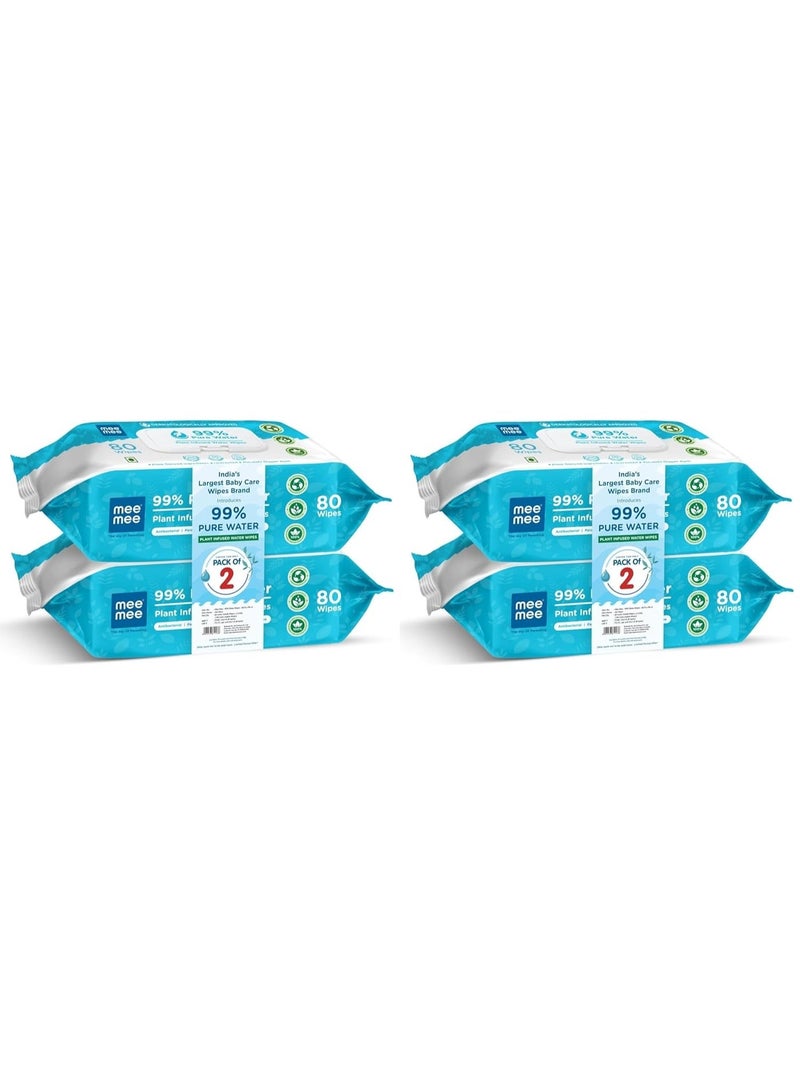 Mee Mee Pure Water Wet Wipes 80 Count x 4 Pack 320 Wipes | Unscented, Plant-Derived, Thick & Soft Baby Wipes | Gentle for Newborn & Sensitive Skin with Lid - Image 1