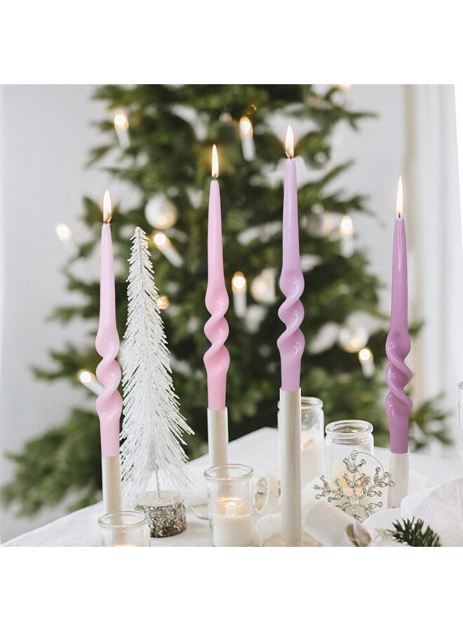 شمعدانات ملونة - طقم من شمعتين ملتويتين طويلتين حلزونيتين بارتفاع 9.5 بوصة، مثالية للمنزل والعطلات وحفلات الزفاف، كهدية للنساء (لون وردي متدرج). - Image 2