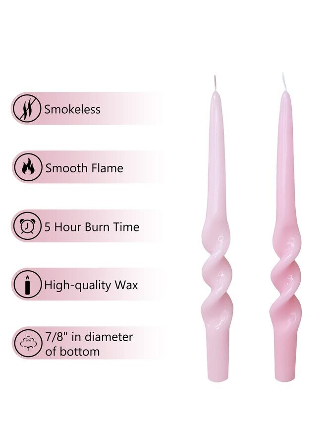 شمعدانات ملونة - طقم من شمعتين ملتويتين طويلتين حلزونيتين بارتفاع 9.5 بوصة، مثالية للمنزل والعطلات وحفلات الزفاف، كهدية للنساء (لون وردي متدرج). - Image 5