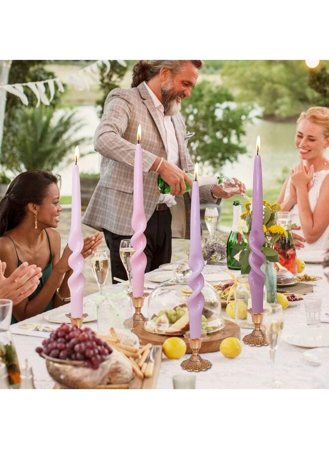 شمعدانات ملونة - طقم من شمعتين ملتويتين طويلتين حلزونيتين بارتفاع 9.5 بوصة، مثالية للمنزل والعطلات وحفلات الزفاف، كهدية للنساء (لون وردي متدرج). - Image 3