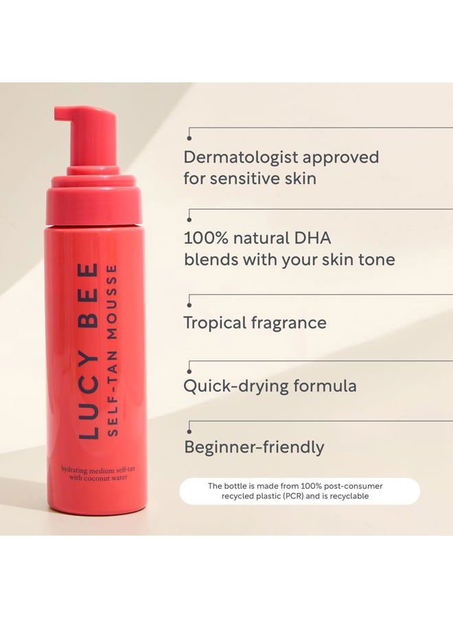 Lucy Bee Self-Tan Mousse, Customisable Medium Fake Tan Mousse, Lightweight, Quick-Drying Formula, Sensitive Skin Friendly, Certified Vegan & Cruelty Free, Tropical Scent, 200ml - Image 4