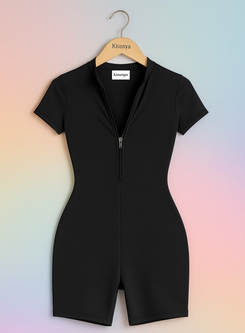 Kisunya Yoga Jumpsuit - Women’s Short-Sleeved Yoga Jumpsuit – Skin-Friendly and High Elasticity Sports One-Piece, Breathable and Stretchy Workout Romper, Slim Fit Athletic Fitness Bodysuit for Gym, Dance, Running, and Daily Activewear - Image 2