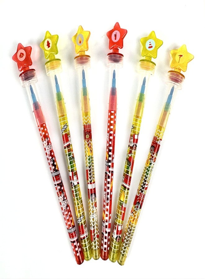 TINYMILLS 24 Pcs Fire Truck 2 in 1 Stackable Stacking Crayon with Extra Stamper Topper, Kids Party Favors, Goodie Bag Stuffers, Classroom Rewards, Prizes - Image 2