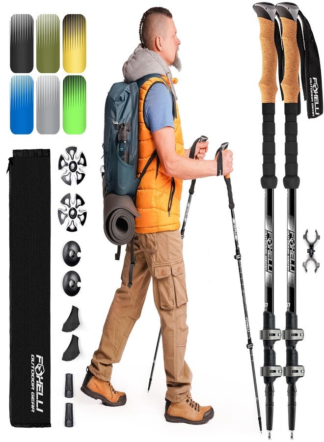 Foxelli Trekking Poles - 2-pc Pack Collapsible Lightweight Hiking Poles, Strong Aircraft Aluminum Adjustable Walking Sticks with Natural Cork Grips and 4 Season All Terrain Accessories - Image 1