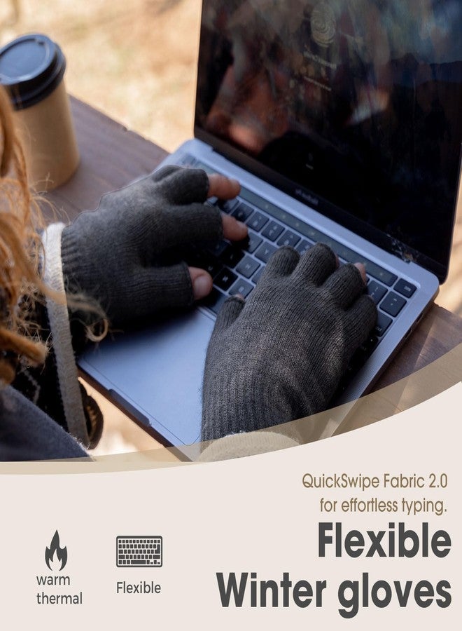 Rahhint Alpaca Wool Fingerless Gloves for Men Women Double-Layer Winter Gloves Warm Windproof Knitted for Typing Driving - Image 5
