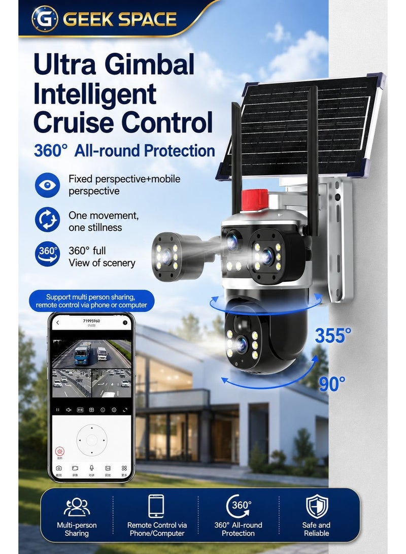 GEEK SPACE 6MP 4G LTE Solar Security Camera with SIM Card, Triple Lens 360° PTZ, Color Night Vision, AI Human Detection, Two-Way Audio, 8000mAh Battery, IP65 Waterproof Wireless Outdoor CCTV Camera - Image 2