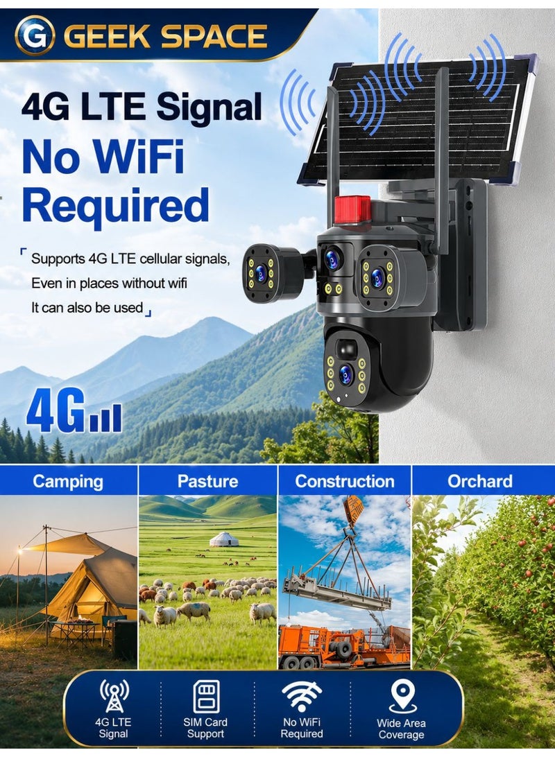 GEEK SPACE 6MP 4G LTE Solar Security Camera with SIM Card, Triple Lens 360° PTZ, Color Night Vision, AI Human Detection, Two-Way Audio, 8000mAh Battery, IP65 Waterproof Wireless Outdoor CCTV Camera - Image 4